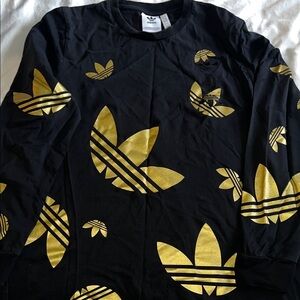 Adidas Black Shirt with Gold Trefoil Design